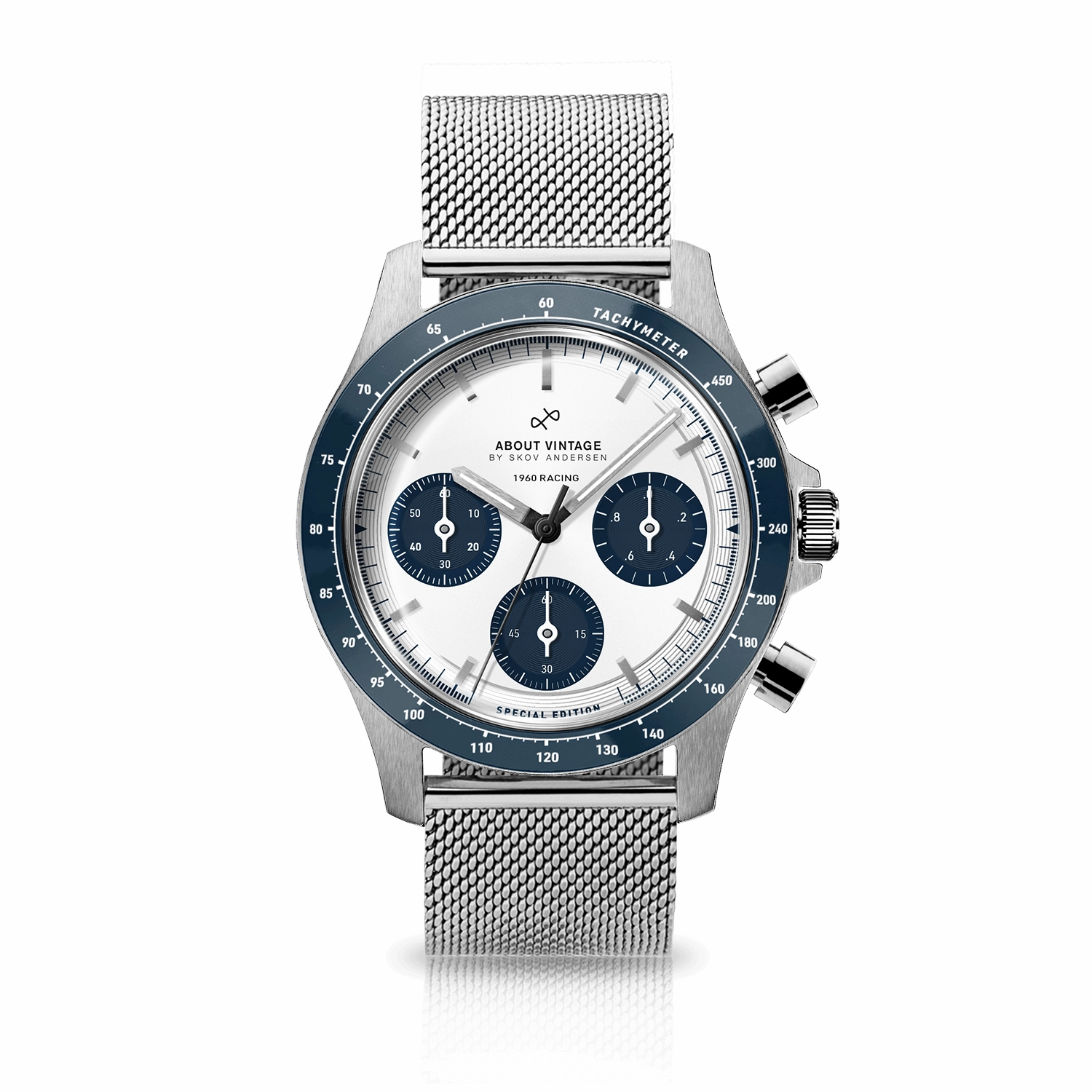 1960 Racing Chronograph. Steel / Navy & White