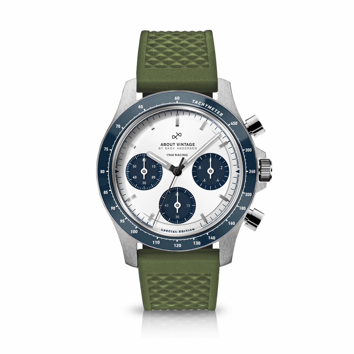 1960 Racing Chronograph. Steel / Navy & White