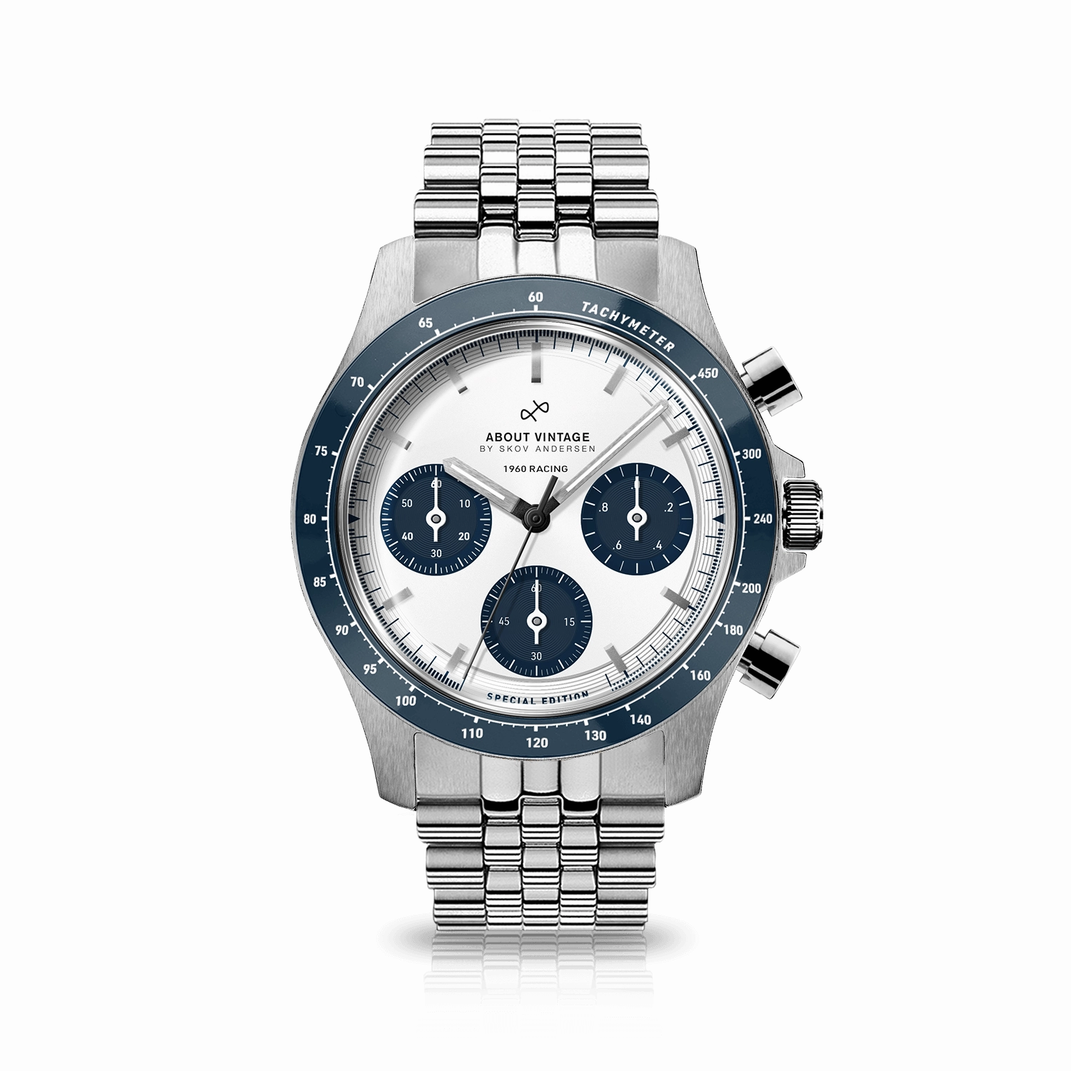 1960 Racing Chronograph. Steel / Navy & White