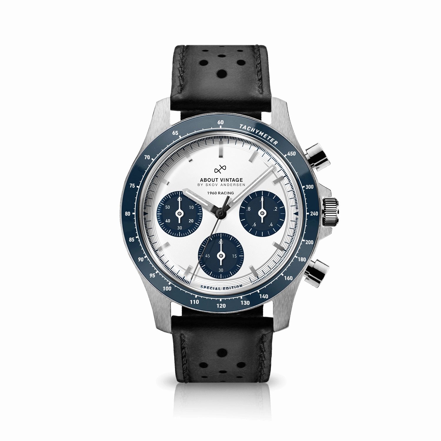 1960 Racing Chronograph. Steel / Navy & White