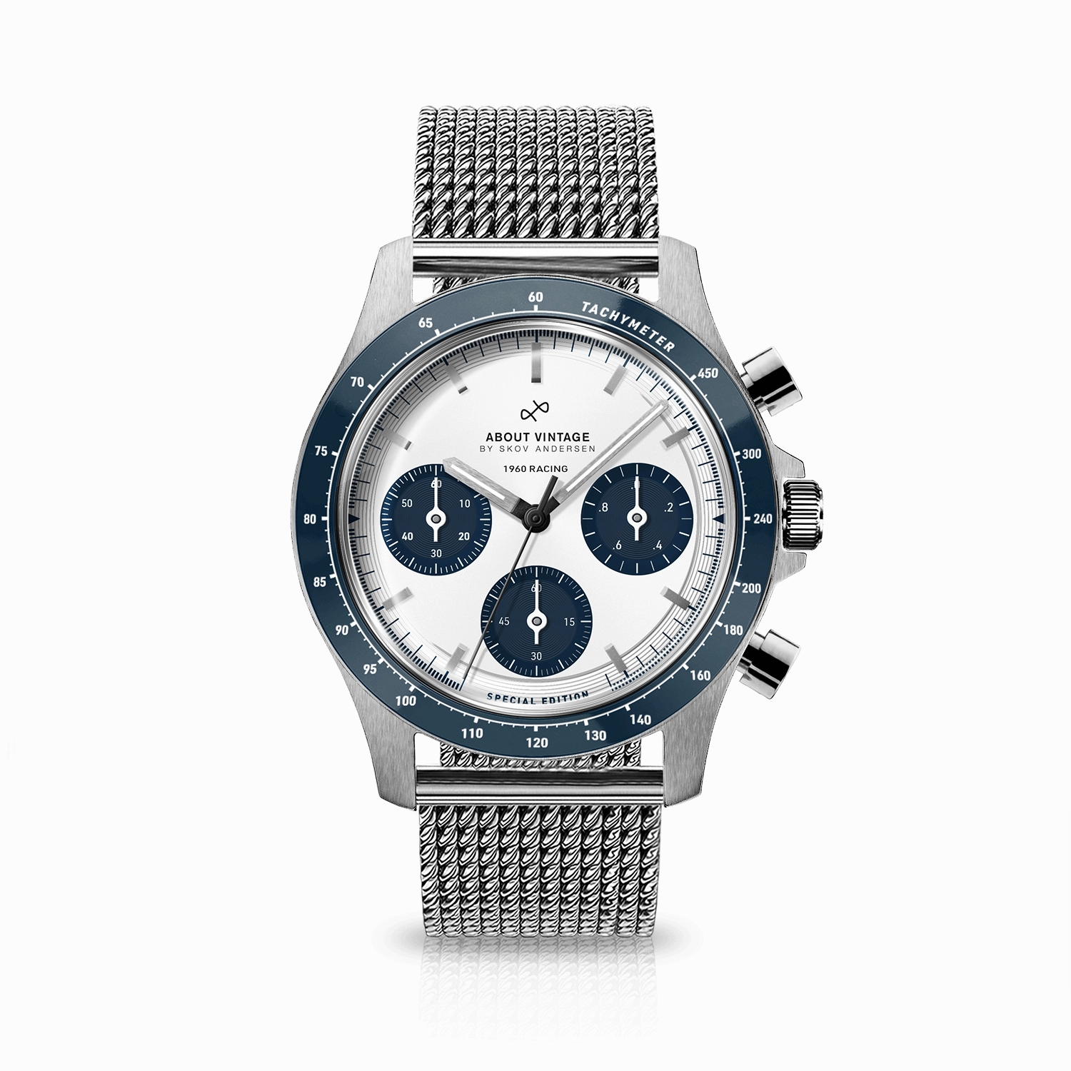 1960 Racing Chronograph. Steel / Navy & White