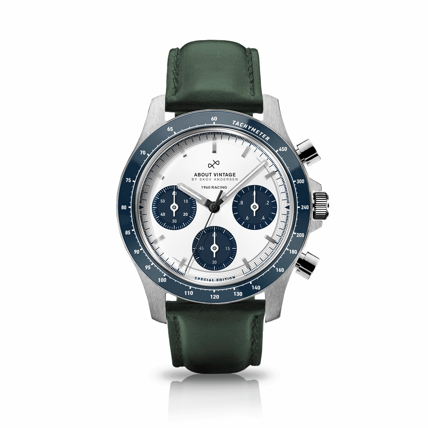 1960 Racing Chronograph. Steel / Navy & White