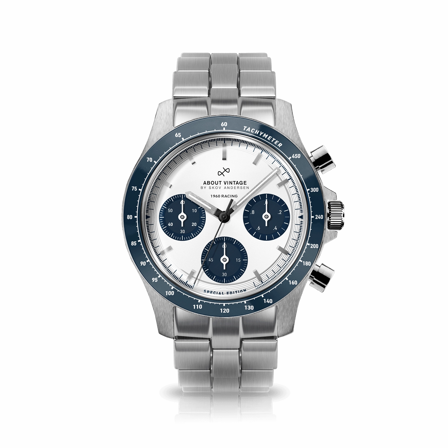 1960 Racing Chronograph. Steel / Navy & White