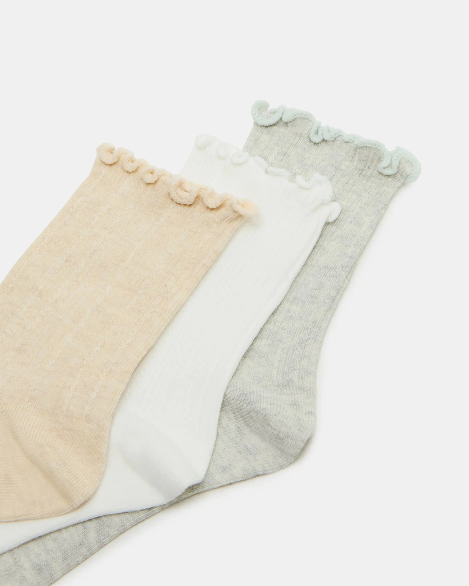 3 PACK LETTUCE EDGE RIBBED SOCKS TAUPE