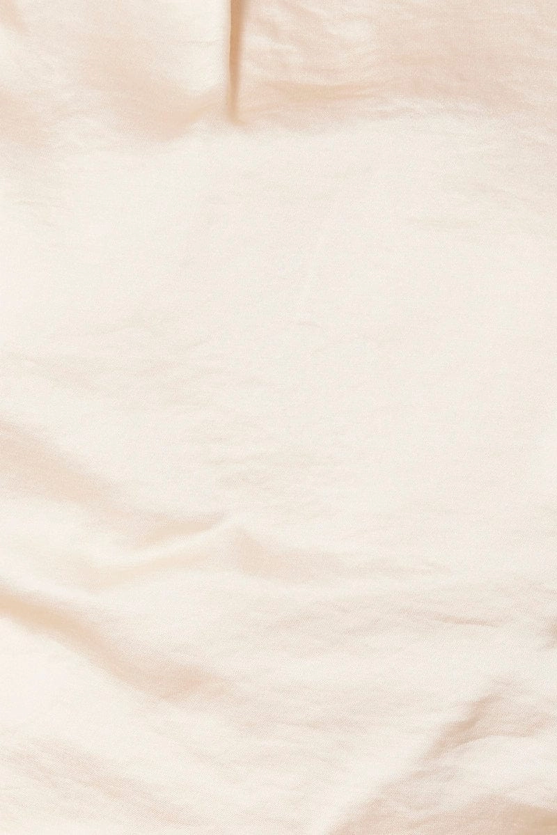 Beige High Neck Top Sleeveless Tie Back Satin