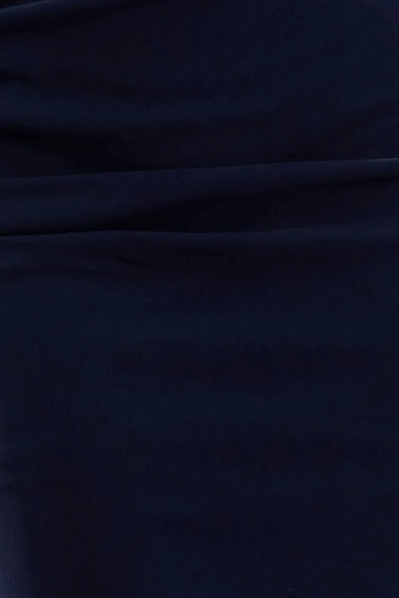 Blue Gathered Midi Skirt High Rise Bengaline Split