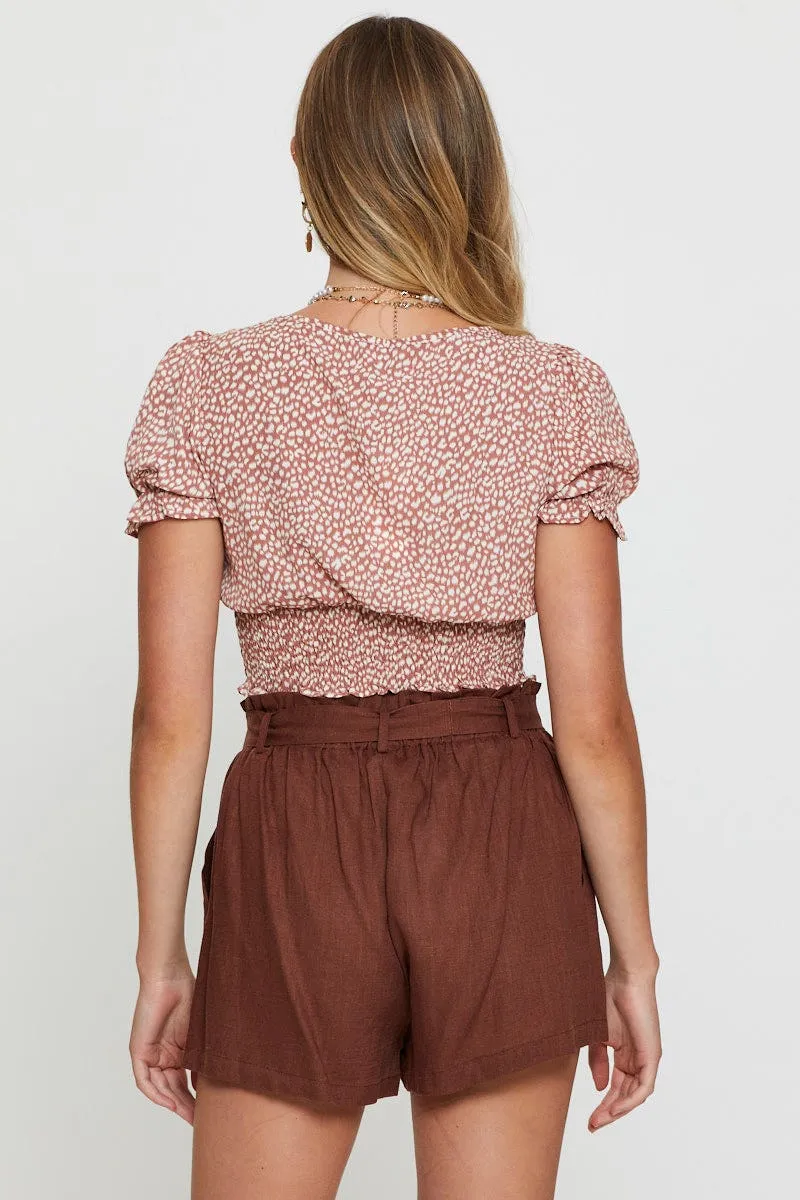 Brown Mini Shorts High Rise