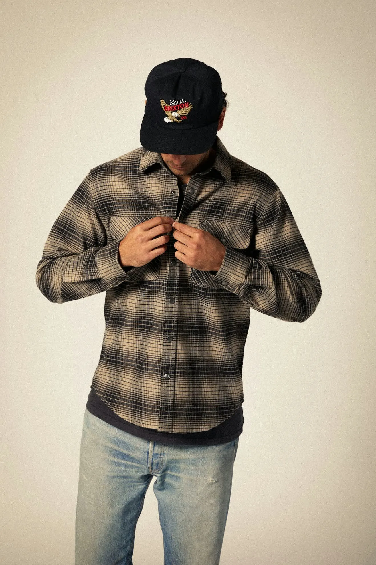 Builders Bowery Stretch Water Resistant L/S Flannel - Black/Cinder Grey