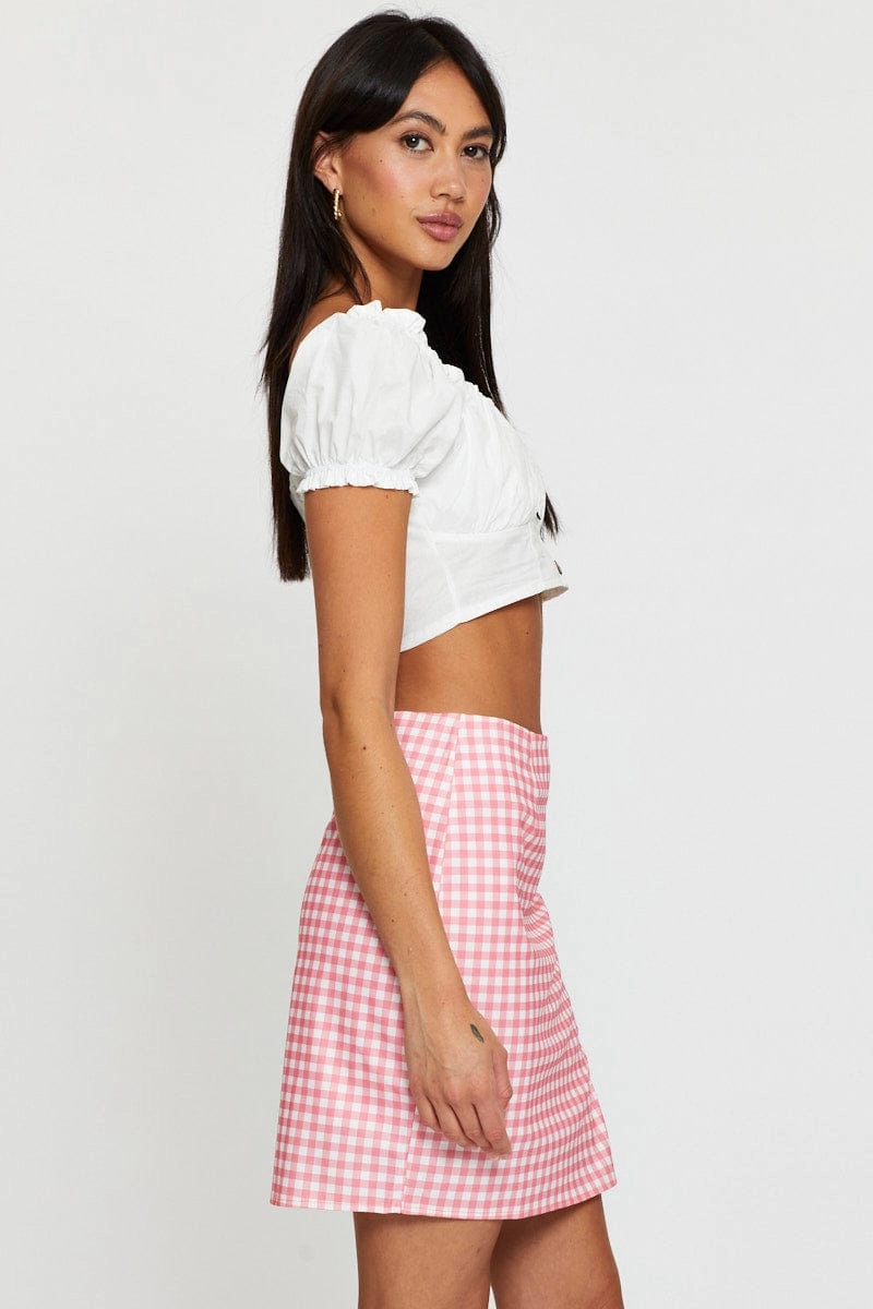 Check Ginghamâ High Waist Front Slit Mini Skirt
