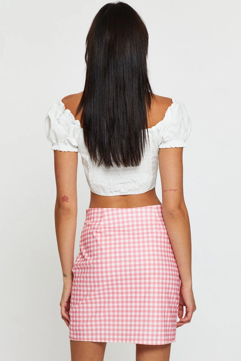 Check Ginghamâ High Waist Front Slit Mini Skirt