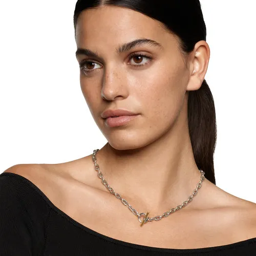 DY Madison Toggle Chain Necklace in Sterling Silver and 18K Yellow Gold, 16"
