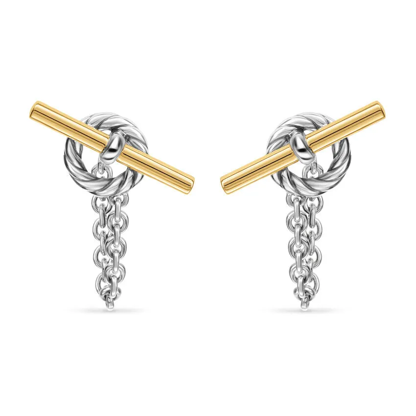DY Mercer Bold Toggle Chain Stud Earrings in Sterling Silver with 18K Yellow Gold, 50.4mm