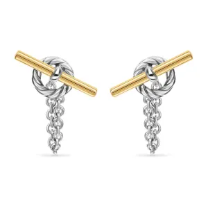 DY Mercer Bold Toggle Chain Stud Earrings in Sterling Silver with 18K Yellow Gold, 50.4mm