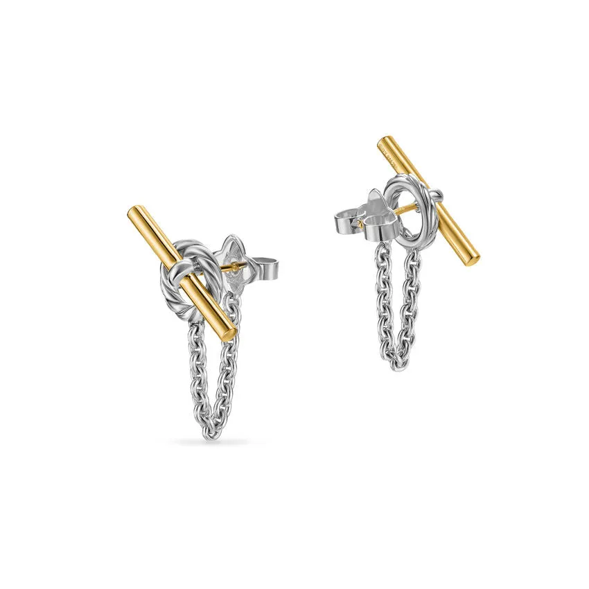DY Mercer Bold Toggle Chain Stud Earrings in Sterling Silver with 18K Yellow Gold, 50.4mm