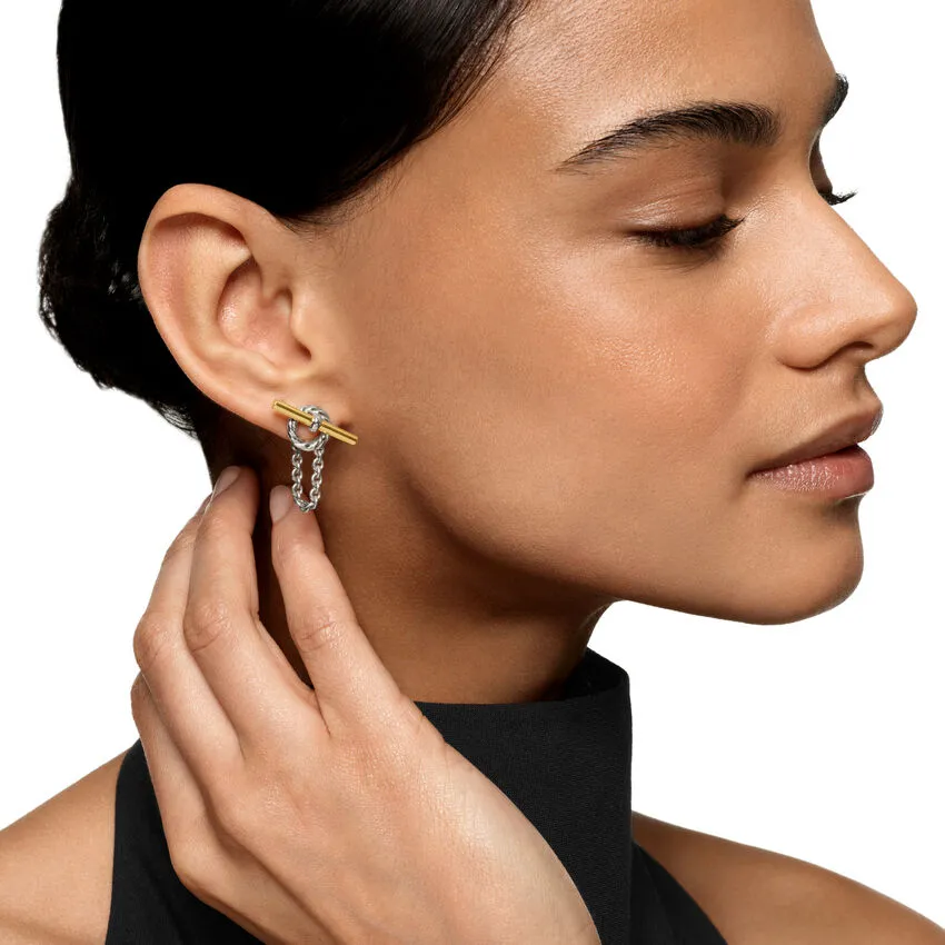 DY Mercer Bold Toggle Chain Stud Earrings in Sterling Silver with 18K Yellow Gold, 50.4mm