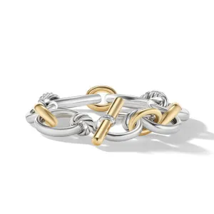 DY Mercer Bracelet in Sterling Silver with 18K Yellow Gold and Pavé Diamonds, Size Large