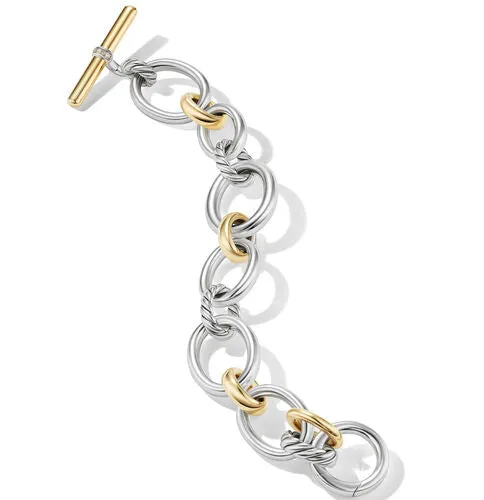 DY Mercer Bracelet in Sterling Silver with 18K Yellow Gold and Pavé Diamonds, Size Medium