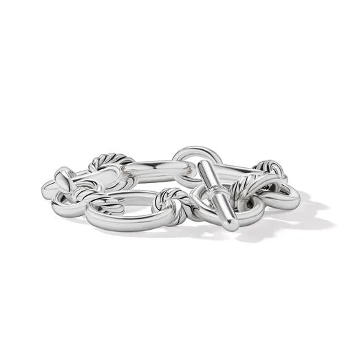 DY Mercer Bracelet in Sterling Silver with Pavé Diamonds, Size Large