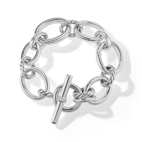 DY Mercer Bracelet in Sterling Silver with Pavé Diamonds, Size Large