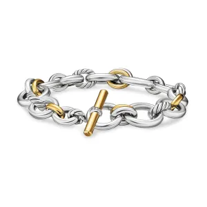 DY Mercer Chain Bracelet in Sterling Silver with 18K Yellow Gold and Diamonds, 8mm, Size Medium