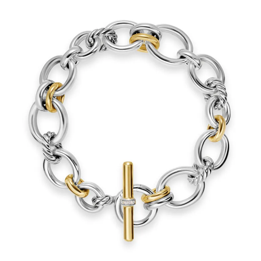 DY Mercer Chain Bracelet in Sterling Silver with 18K Yellow Gold and Diamonds, 8mm, Size Small