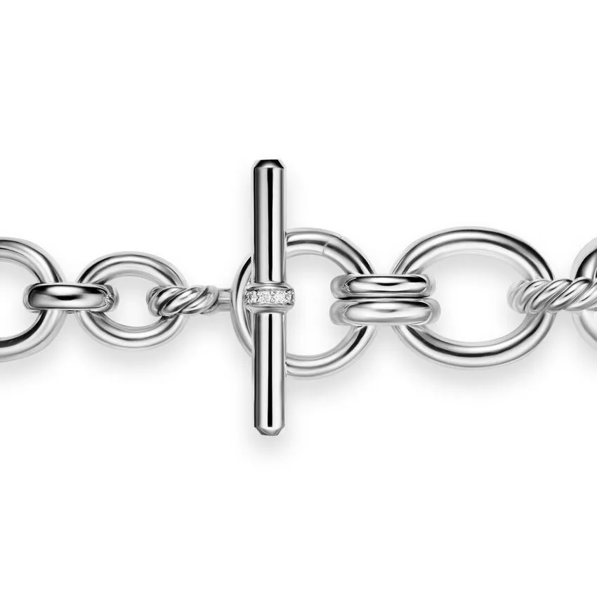 DY Mercer Chain Bracelet in Sterling Silver with Diamonds, 8mm, Size Medium