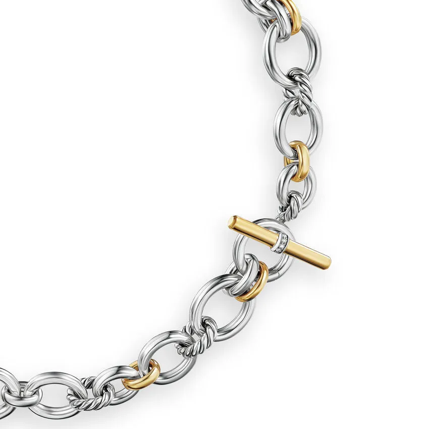 DY Mercer Chain Necklace in Sterling Silver with 18K Yellow Gold and Diamonds, 8mm, 17"