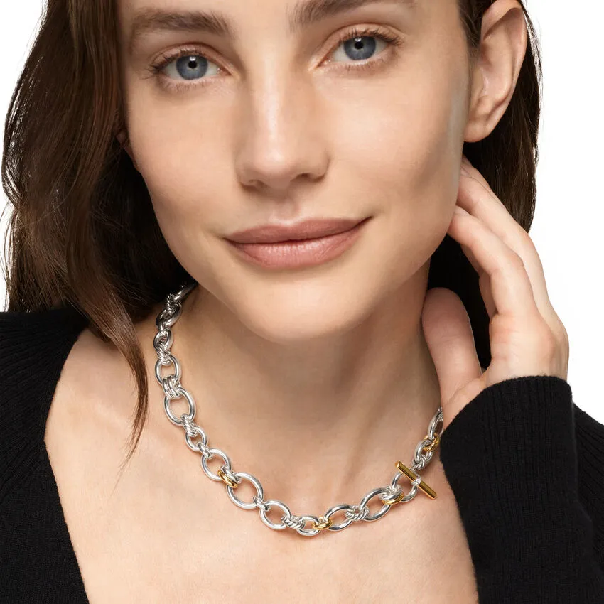 DY Mercer Chain Necklace in Sterling Silver with 18K Yellow Gold and Diamonds, 8mm, 17"
