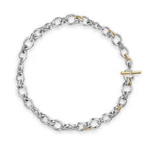 DY Mercer Chain Necklace in Sterling Silver with 18K Yellow Gold and Diamonds, 8mm, 17"
