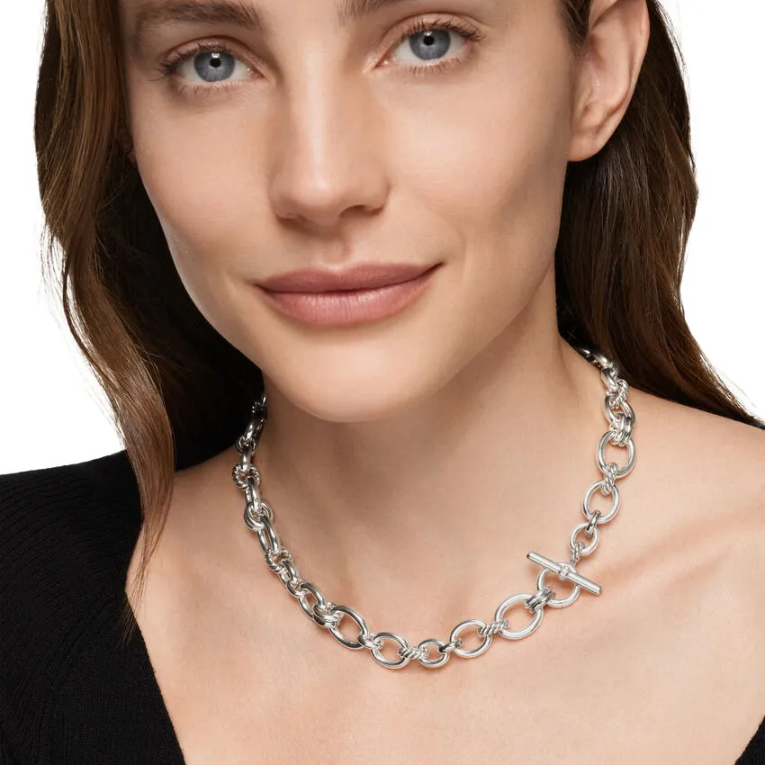 DY Mercer Chain Necklace in Sterling Silver with Diamonds, 8mm, 17"