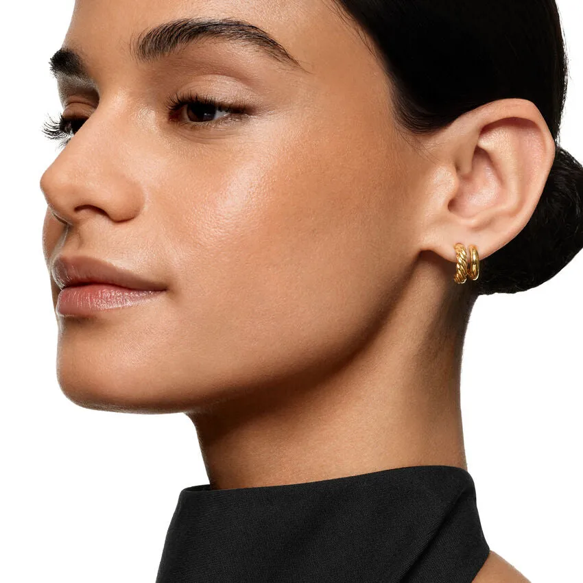 DY Mercer Double Hoop Huggie Earrings in 18K Yellow Gold, 13.5mm