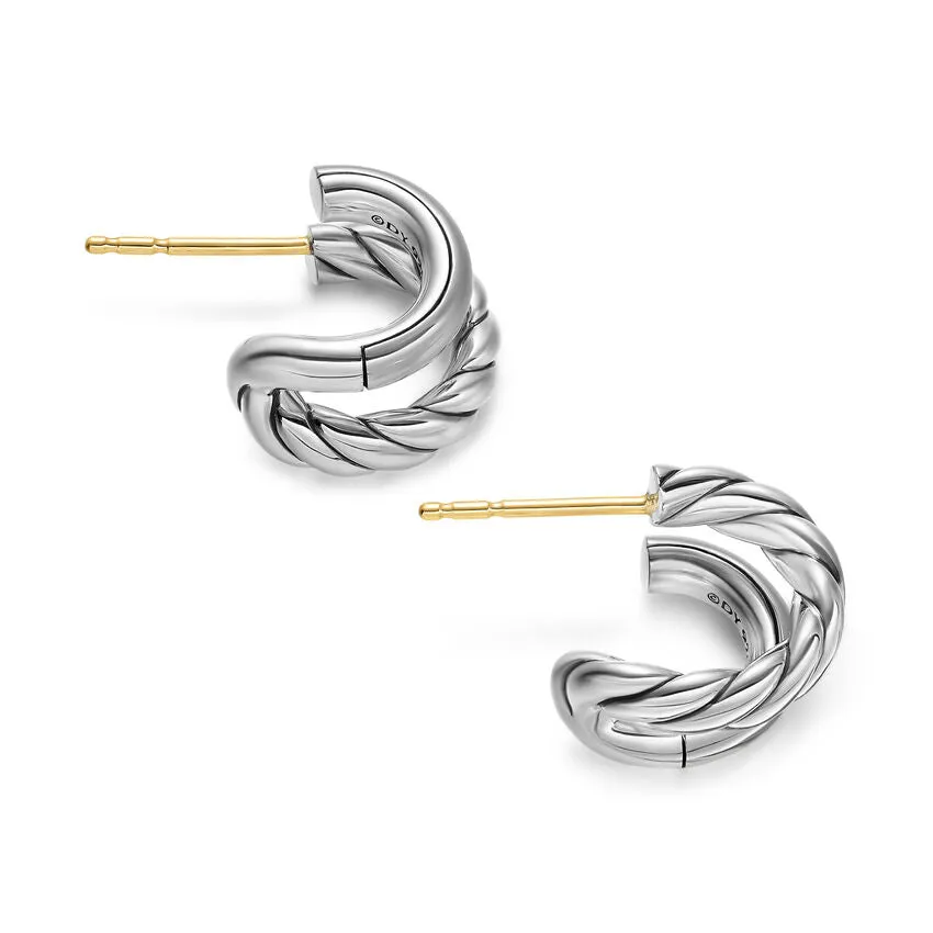DY Mercer Double Hoop Huggie Earrings in Sterling Silver, 13.5mm
