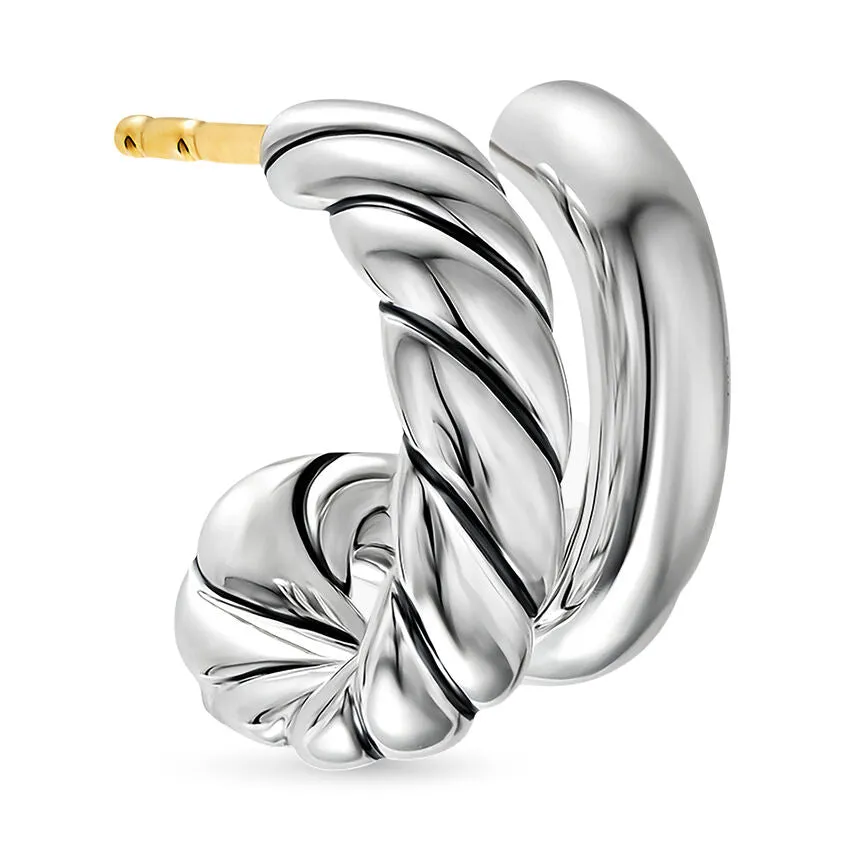 DY Mercer Double Hoop Huggie Earrings in Sterling Silver, 13.5mm