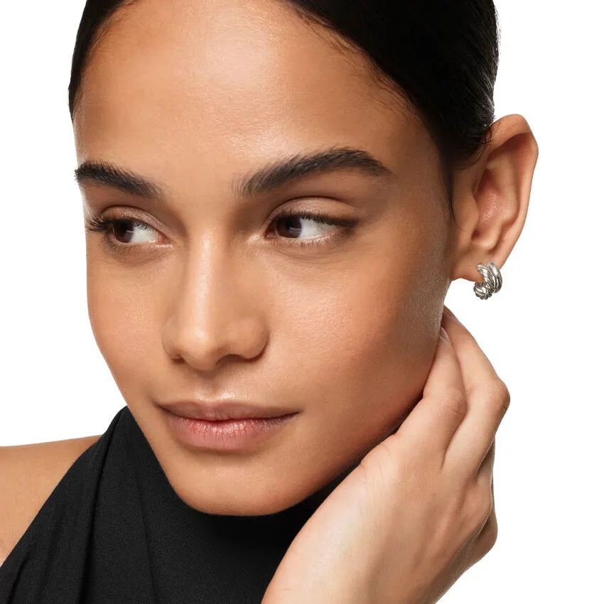 DY Mercer Double Hoop Huggie Earrings in Sterling Silver, 13.5mm