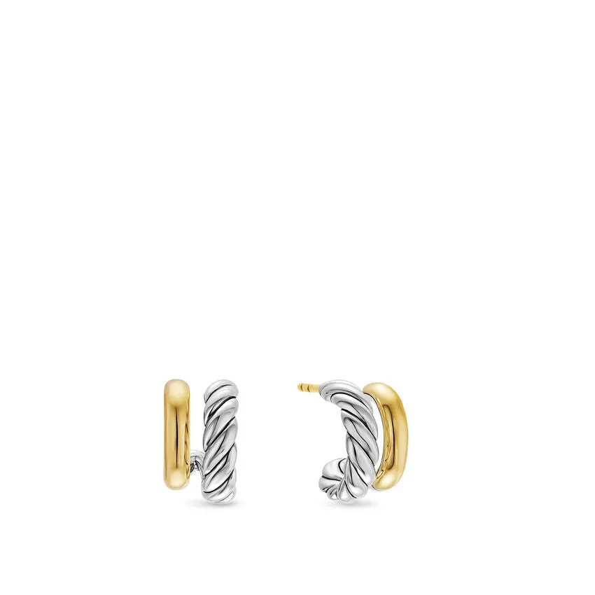 DY Mercer Double Hoop Huggie Earrings in Sterling Silver with 18K Yellow Gold, 13.5mm