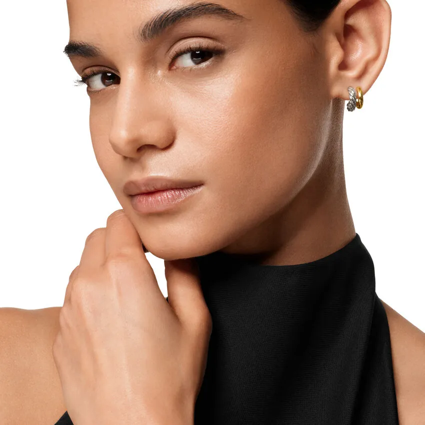 DY Mercer Double Hoop Huggie Earrings in Sterling Silver with 18K Yellow Gold, 13.5mm