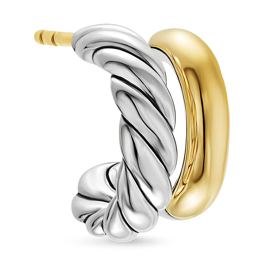 DY Mercer Double Hoop Huggie Earrings in Sterling Silver with 18K Yellow Gold, 13.5mm
