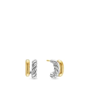 DY Mercer Double Hoop Huggie Earrings in Sterling Silver with 18K Yellow Gold, 13.5mm