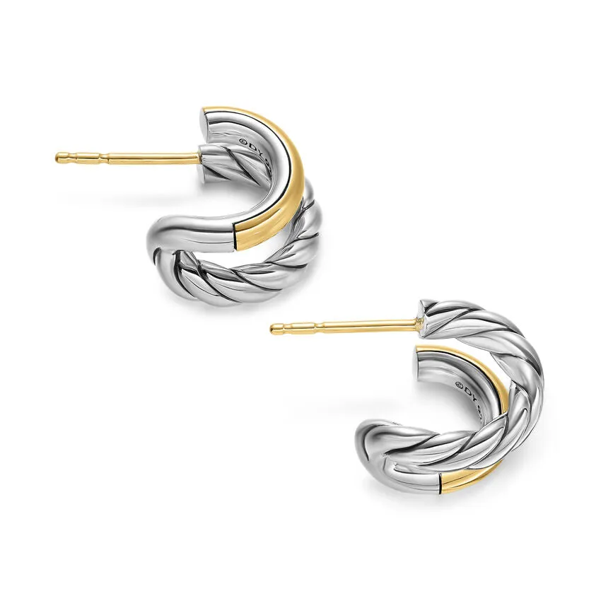 DY Mercer Double Hoop Huggie Earrings in Sterling Silver with 18K Yellow Gold, 13.5mm