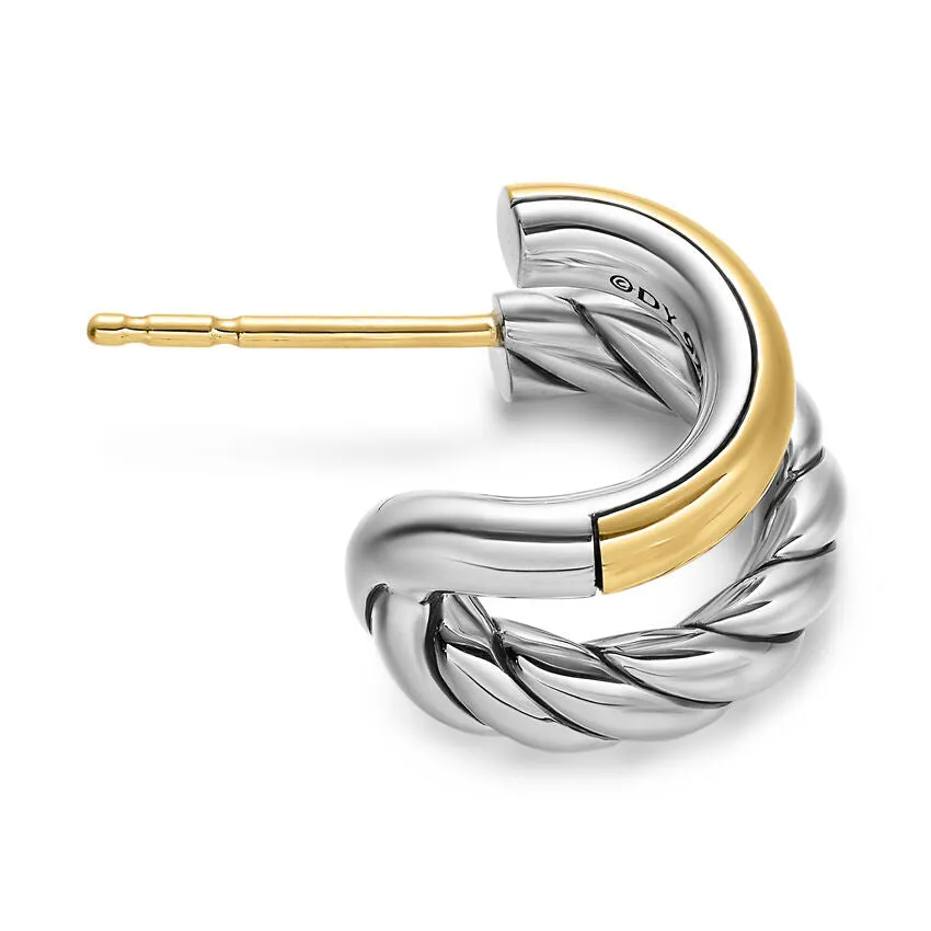 DY Mercer Double Hoop Huggie Earrings in Sterling Silver with 18K Yellow Gold, 13.5mm