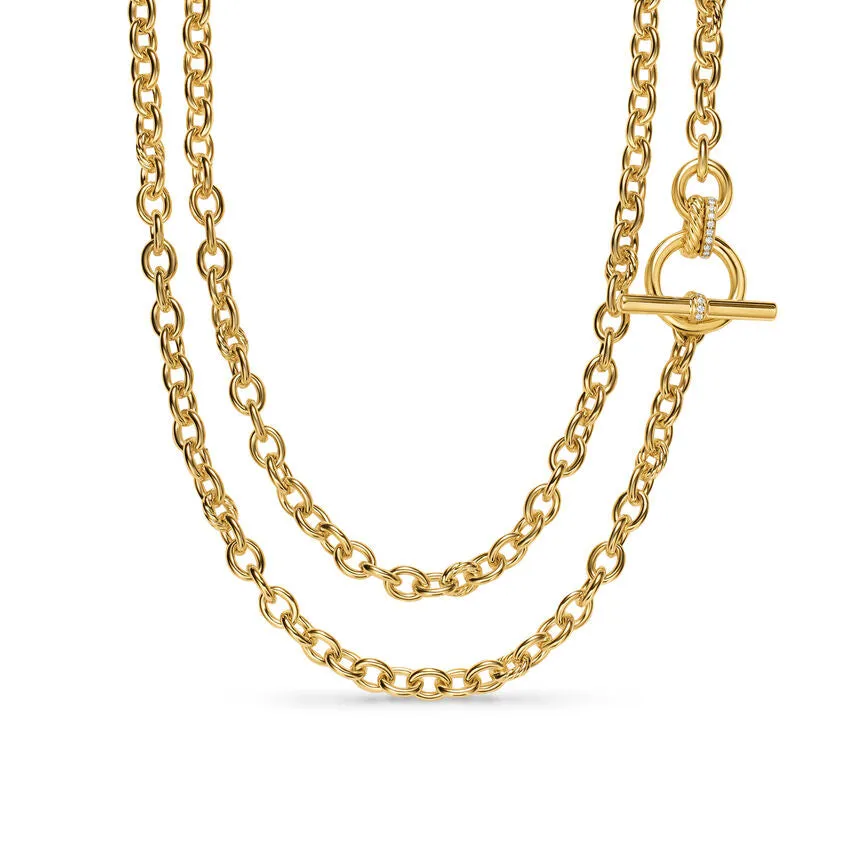 DY Mercer Double Row Toggle Chain Necklace in 18K Yellow Gold with Diamonds, 8mm, 41"