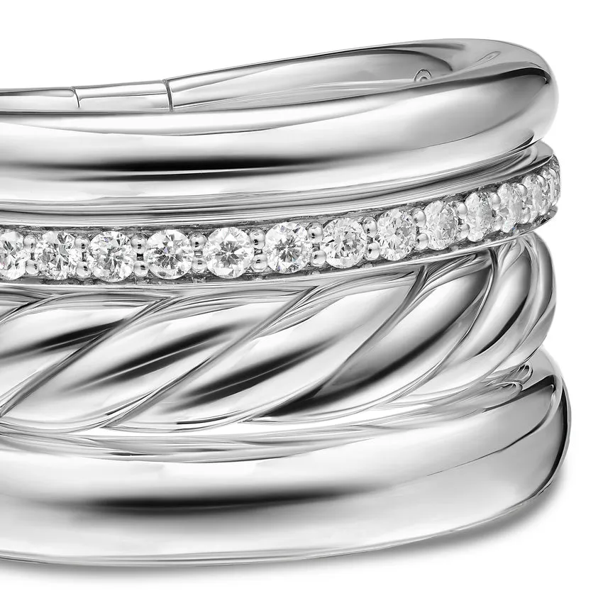 DY Mercer Four Row Ring in Sterling Silver with Diamonds, 13.8mm, Size 6