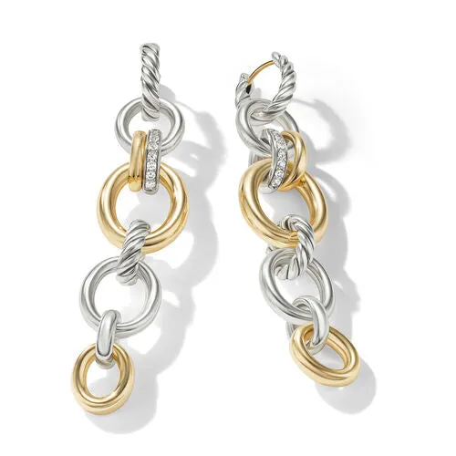 DY Mercer Linked Drop Earrings in Sterling Silver with 18K Yellow Gold and Pavé Diamonds