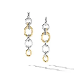 DY Mercer Linked Drop Earrings in Sterling Silver with 18K Yellow Gold and Pavé Diamonds