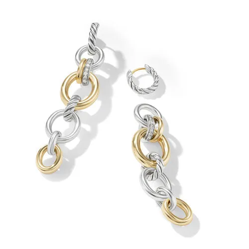 DY Mercer Linked Drop Earrings in Sterling Silver with 18K Yellow Gold and Pavé Diamonds