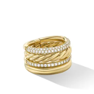 DY Mercer Multi Row Ring in 18K Yellow Gold with Pavé Diamonds, Size 8