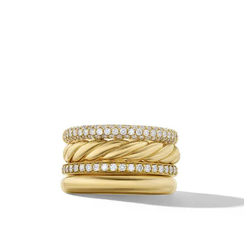 DY Mercer Multi Row Ring in 18K Yellow Gold with Pavé Diamonds, Size 8