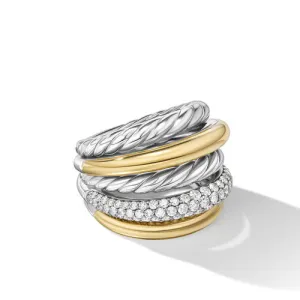 DY Mercer Multi Row Ring in Sterling Silver with 18K Yellow Gold and Diamonds, Size 8