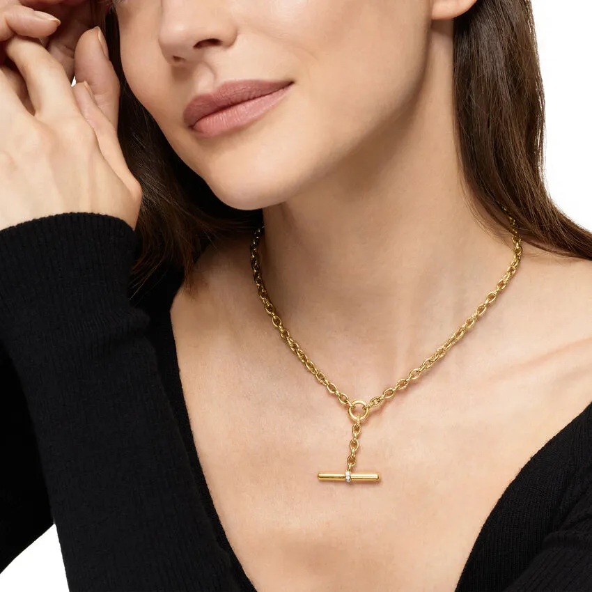 DY Mercer Petite Toggle Chain Necklace in 18K Yellow Gold with Diamonds, 4.5mm, 18"