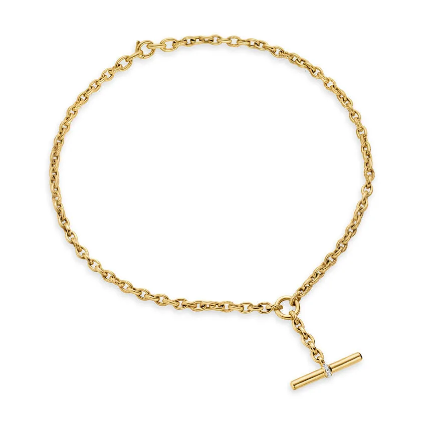 DY Mercer Petite Toggle Chain Necklace in 18K Yellow Gold with Diamonds, 4.5mm, 20"